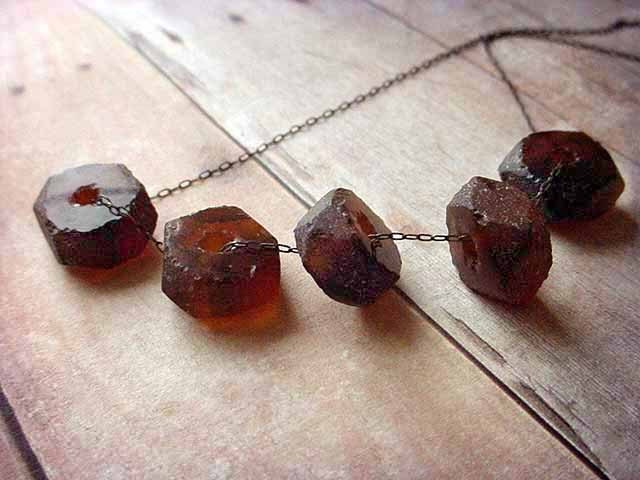 Recycled Glass Bottle Brown Beads Beach Glass Necklace Gunmetal Chain Gift Box