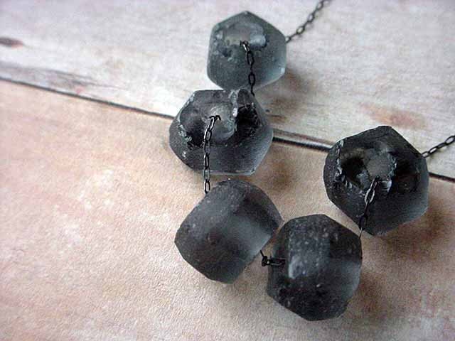 Recycled Glass Smoky Grey Gray Beads Beach Glass Necklace Gunmetal Chain Gift For Her Under 50