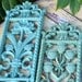 Vintage Floral Wall Sculptures  Aqua Blue & Jade Green Carved 1975 Homco Wall Art
