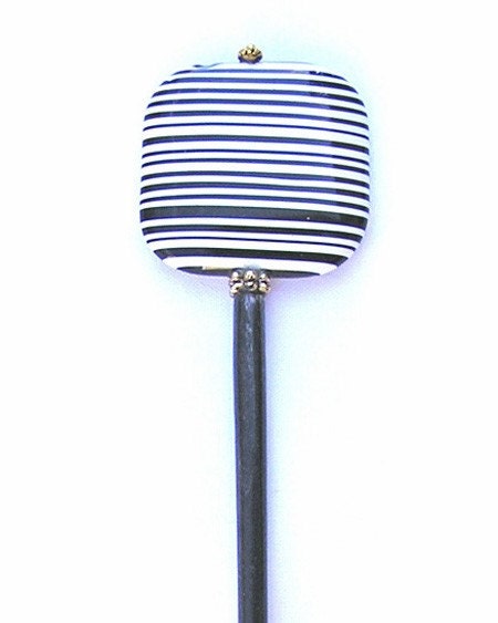 BLACK SHAWL PIN / HAIR STICK - WITH SQUARE BLACK and WHITE TOP