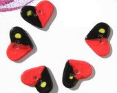RED AND BLACK HEART CERAMIC BUTTONS five buttons