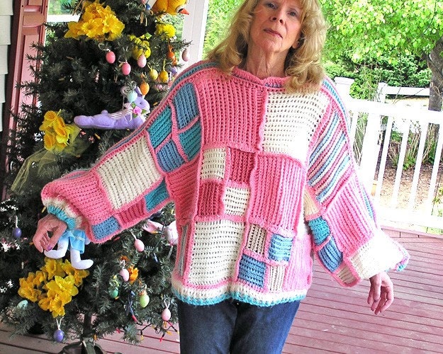 SALE Pretty in Pink - Big Old Hand Crocheted Sweater