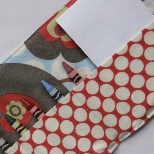 Crayon Roll for moms purse with 8 crayons AND drawing paper with Amy Butler Linen Morning Glory and Full Moon Cherry