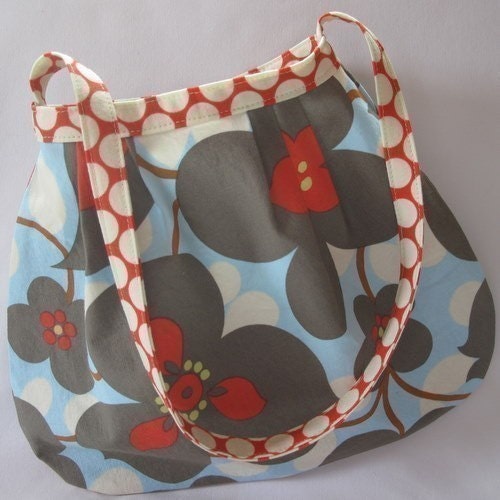 Her First Mod Purse in Pleated Amy Butler Morning Glory Linen and Full Moon Cherry (see shop annc. for free shipping offer)