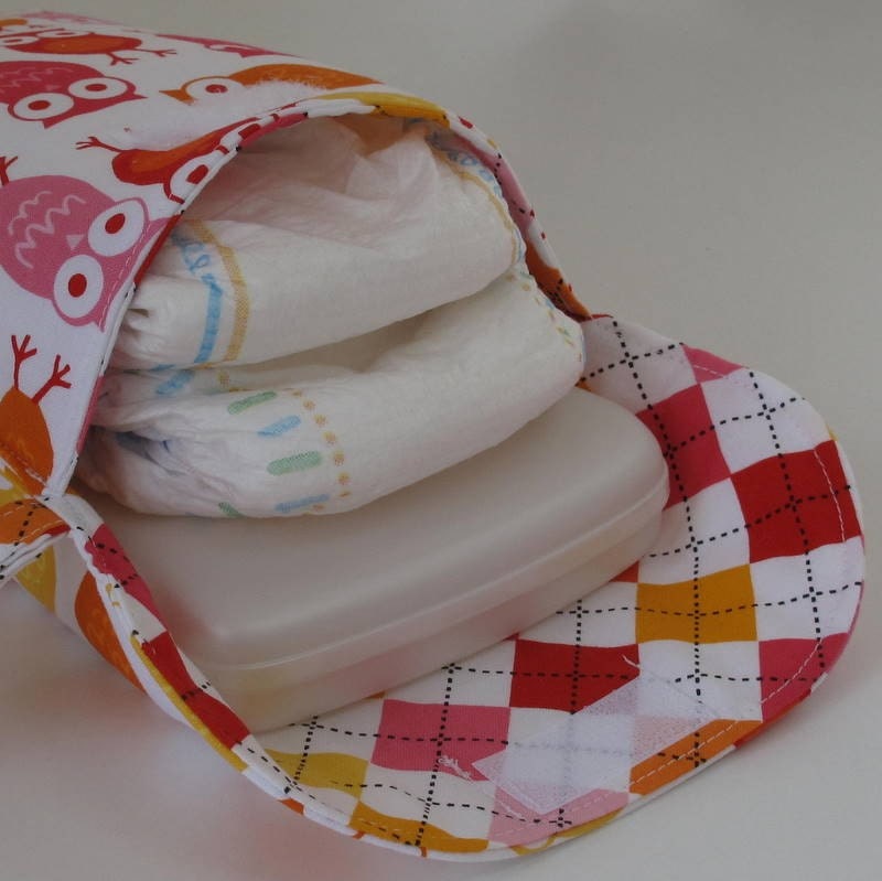 Diaper Wristlet in Robert Kaufman Pink Owls and Argyle (See shop annc. for free shipping offer)