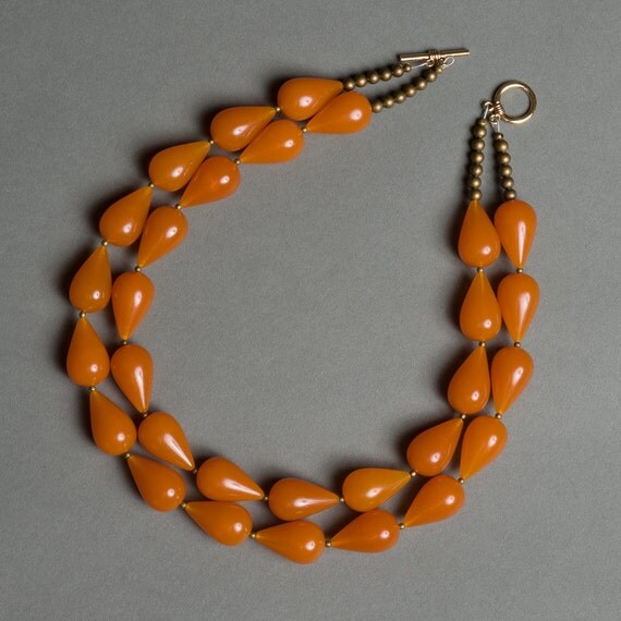 Amber Orange Necklace with Vintage Lucite and Brass under 100 - Koi