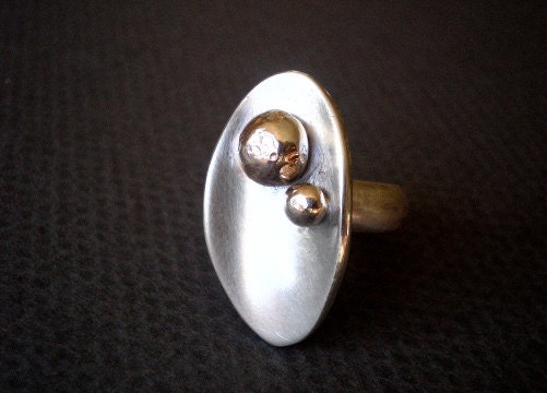 Delicious, Repurposed, handmade Sterling Silver solid 9ct Gold ring