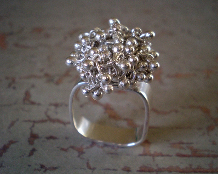 Kinetic, organic, solid, Handmade Sterling and Fine Silver Square Ring/ made to order