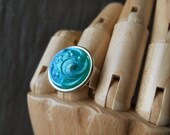 Frosted Teal  - Adjustable Czech Glass Ring