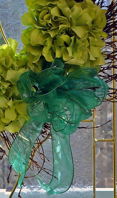 Preppy Lime Green Silk HYDRANGEA Wall Door Wreath Swirl Birch Twig Base