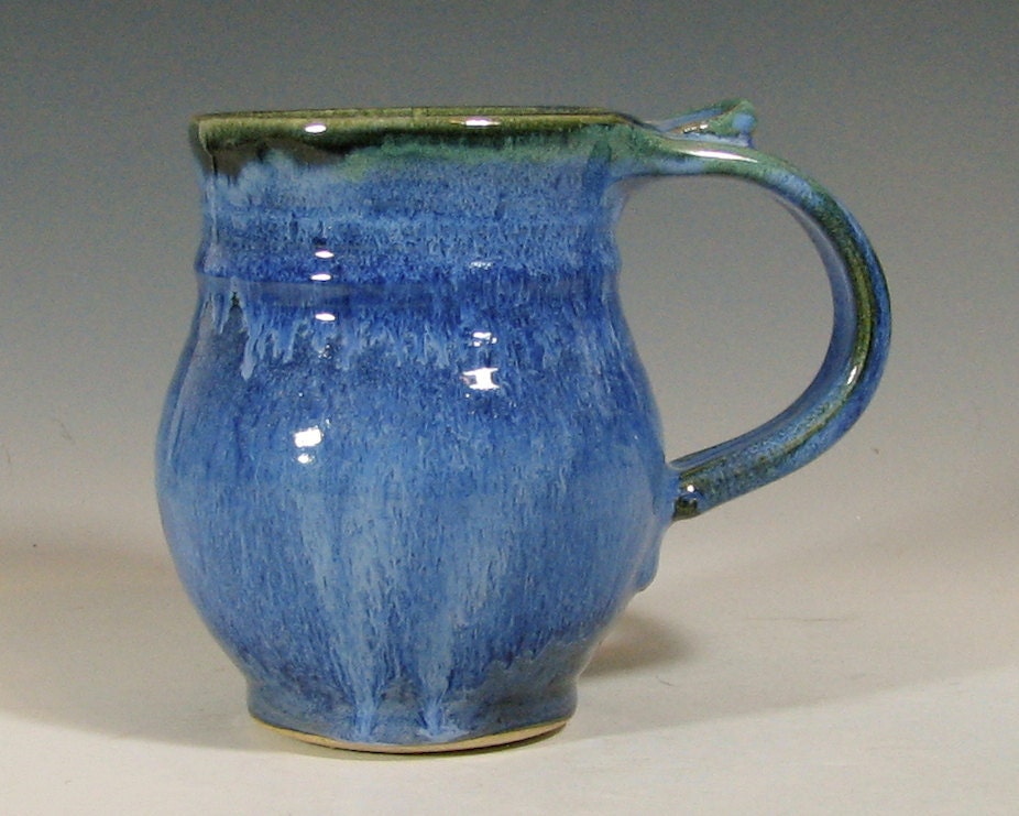 Coffee mug ceramic, tea cup, glazed in sapphire blue, handmade stoneware by hughes pottery