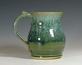 Coffee mug ceramic, tea cup pottery, glazed in green moss, handmade stoneware by hughes pottery hand made