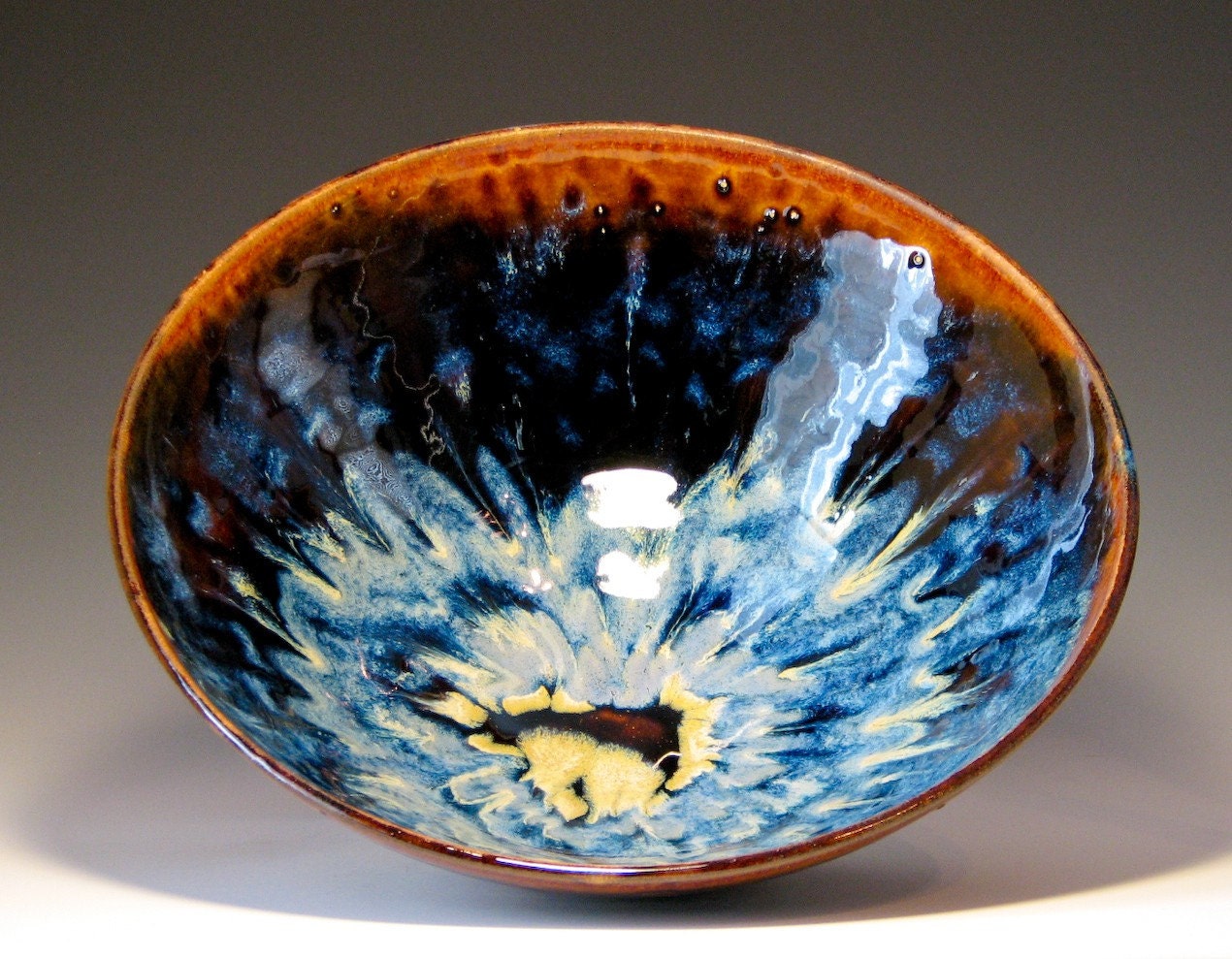 SALE Serving bowl large blue sunburst