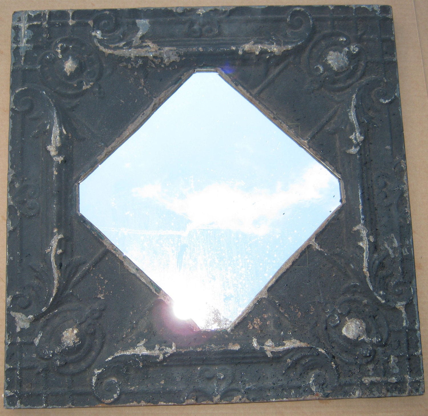 TIN CEILING Mirror Large Square Shabby Recycled CHIC S 369