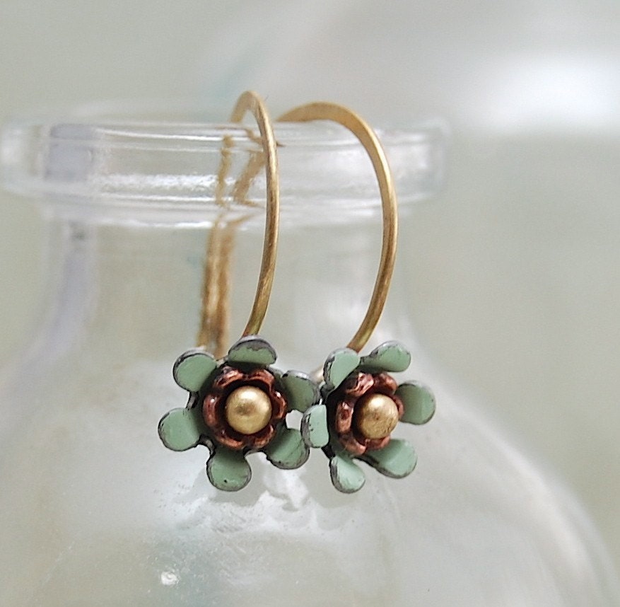 anemone (mint) - dainty vintage enameled flower earrings