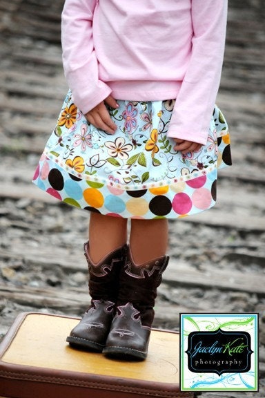 Girls Skirt - The Olivia Skirt in Blue Garden - available in sizes 1, 2, 3, 4, and 5