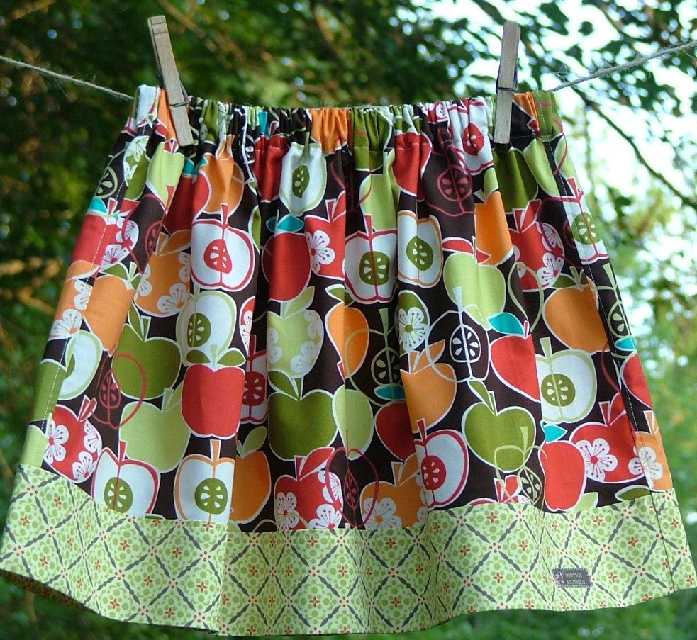 Little Girls Skirt - Olivia Skirt - Michael Miller Apple- sizes  1, 2, 3, 4,  5, and 6