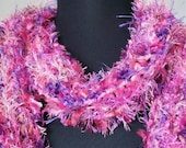 SALE Hand Knit Pink and Purple Sassy Wrap Scarf - Cotton Candy