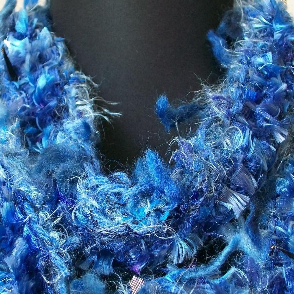 Hand Knit BLUE-tiful Scarf Wrap