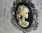SALE - Miss Skeleton Baroque necklace - IVORY BLACK Gothic Zombie Lady Cameo