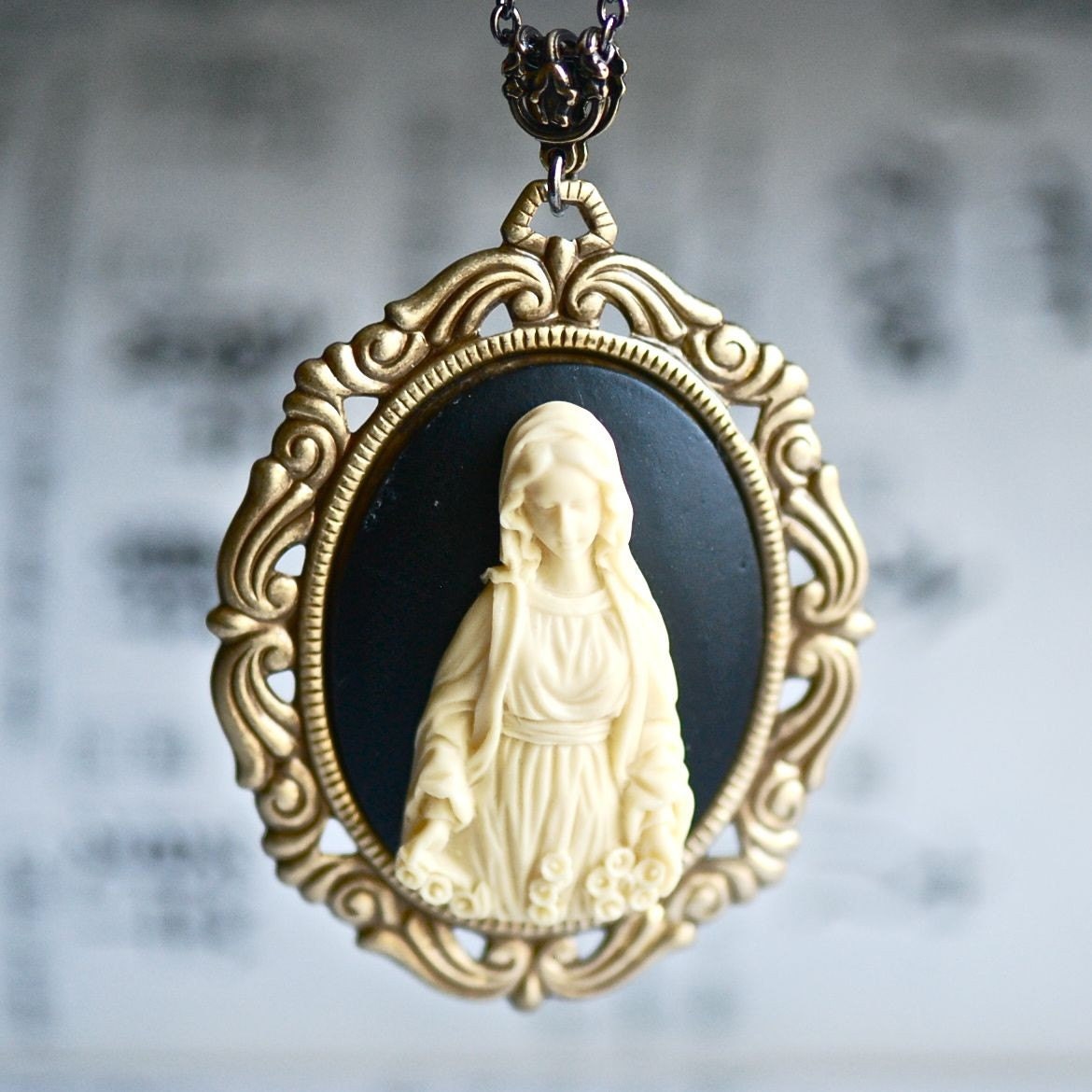 Saint Mary Necklace - Ivory Black Cameo - Made in USA findings - 2 Different Styles