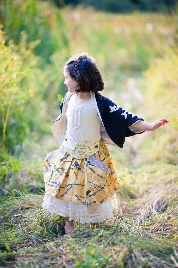 Girls Charcoal Grey Bird and Branch Cardigan Wrap... Sizes 2T through 12