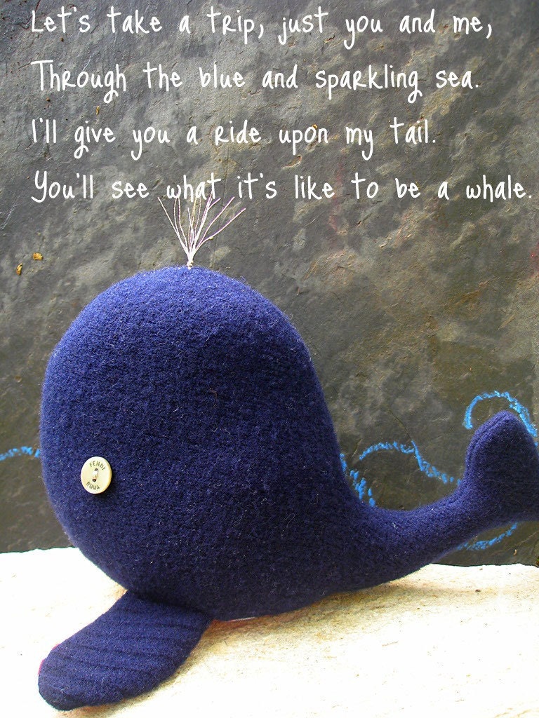 Fendi the upcycled whale - stuffed animal toy for boys or girls -  Ready to ship