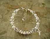 Baptism Gift Custom Name Little Girl/Baby Bracelet- Sterling Silver, Pearl- 1st Communion, Baptism