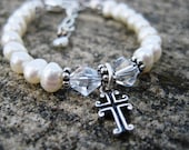 Cross Charm Freshwater Pearl Custom  Bracelet- Child/Baby- 1stCommunion,Baptism, Christening, Easter, Birthday, Flower Girl,