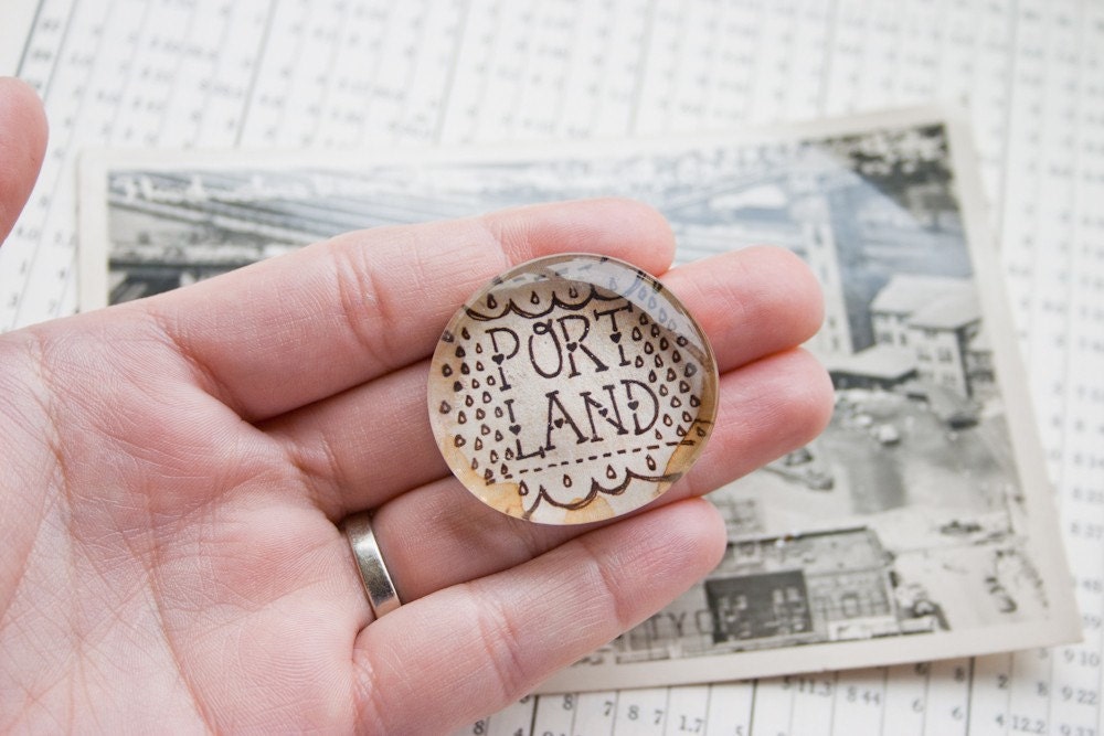 Portland doodle - glass bubble magnet