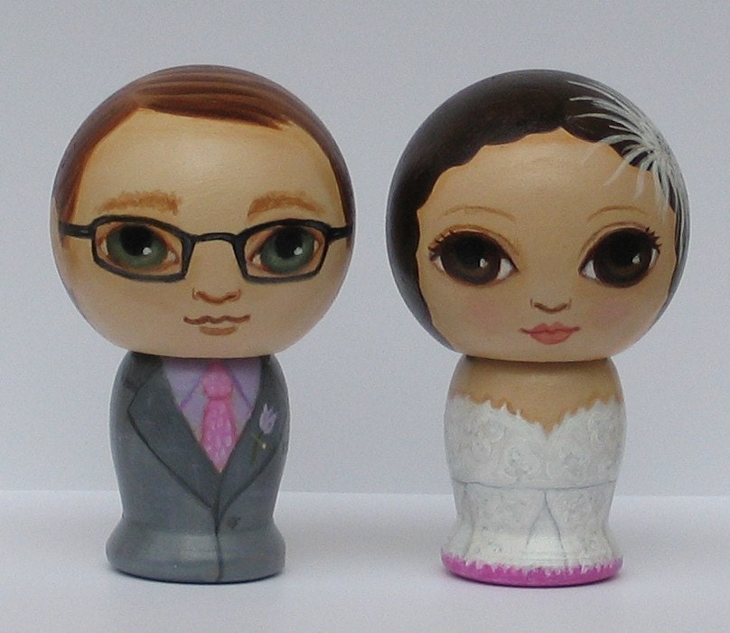 Custom Wedding Cake Toppers Hand Painted on Wooden Kokeshi Dolls