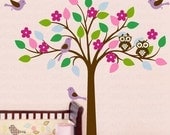 Tree Wall Decal Art Vinyl Removable Nursery Sticker - Colorful Cutie Tree with Birds and Owls