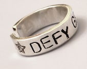 Defy Gravity Wicked Ring Stamped Custom Silver Metal Thin Cuff