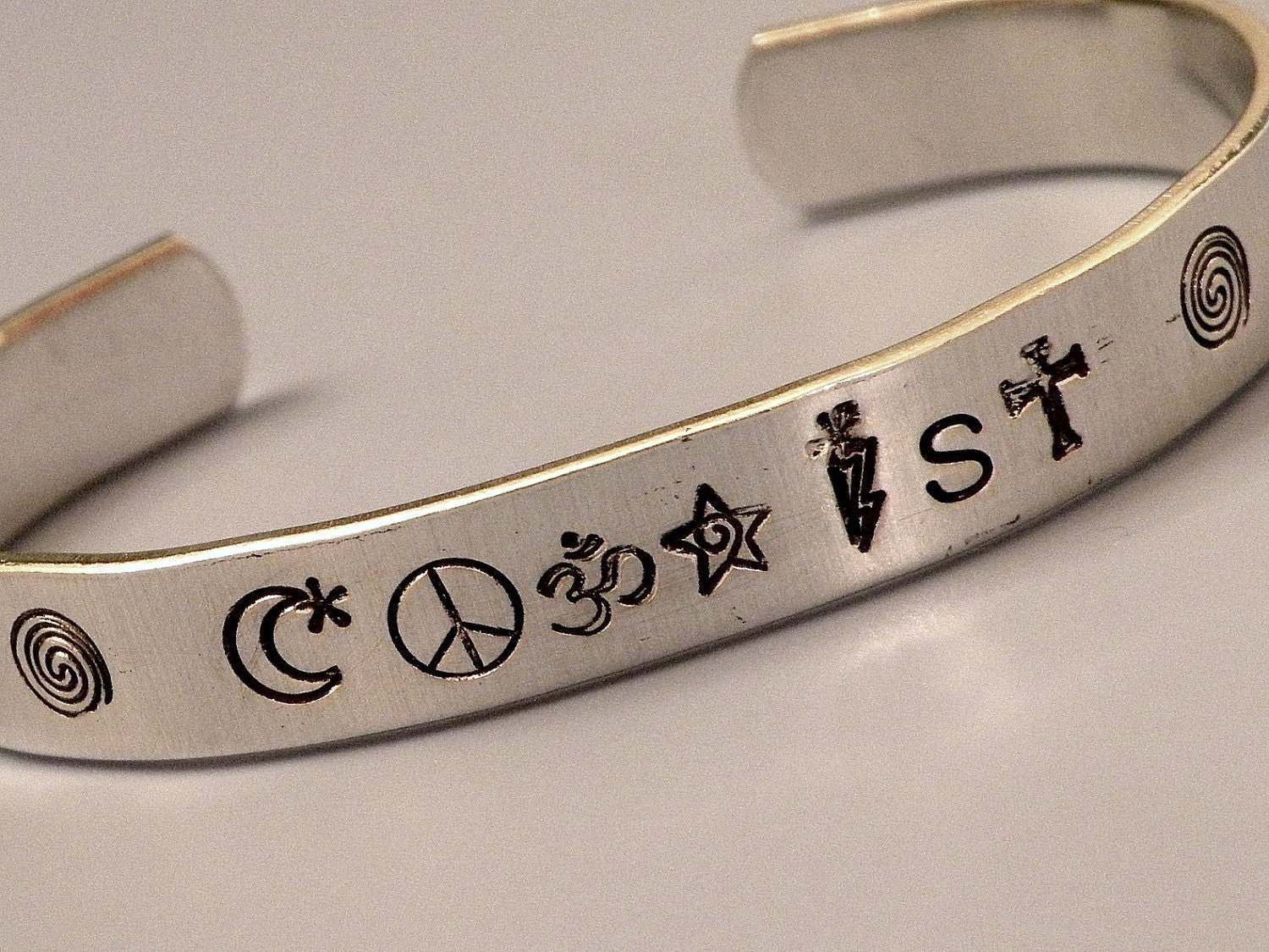 Stamped Coexist Custom Silver Metal Cuff Bracelet