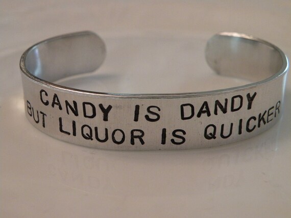 Candy Liquor Willy Wonka Stamped Custom Silver Metal Medium Cuff Bracelet