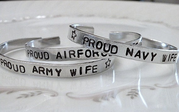 Military Families Support Troops Soldier Marines Air Force Army Navy Custom Hand Stamped Silver Metal Cuff Bracelet