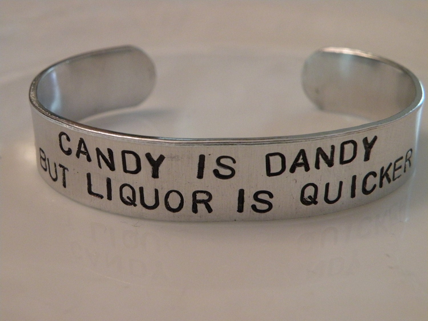 Candy Liquor Willy Wonka Stamped Custom Silver Metal Medium Cuff Bracelet