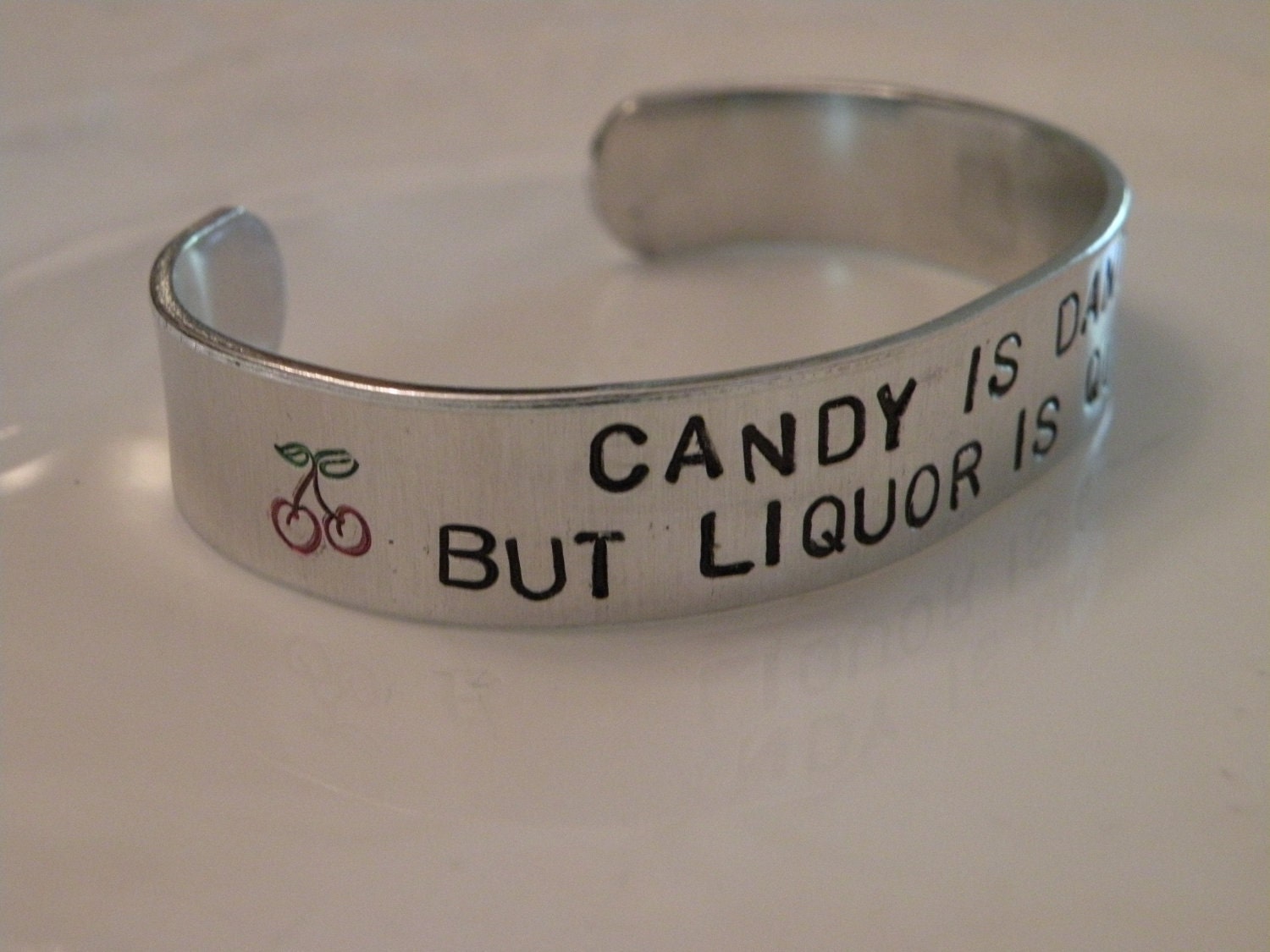Candy Liquor Willy Wonka Stamped Custom Silver Metal Medium Cuff Bracelet