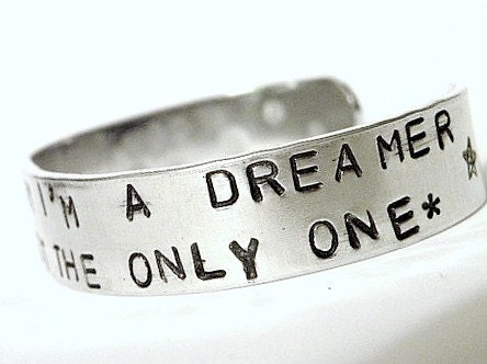 Stamped Bracelet Dreamer Imagine John Lennon Custom Silver Metal Cuff