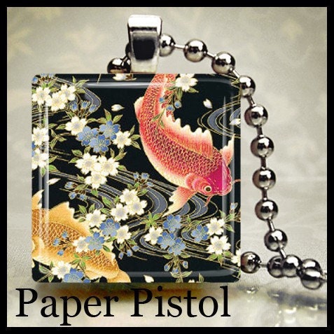 Two Koi Scrabble Tile Pendant Ready to Ship