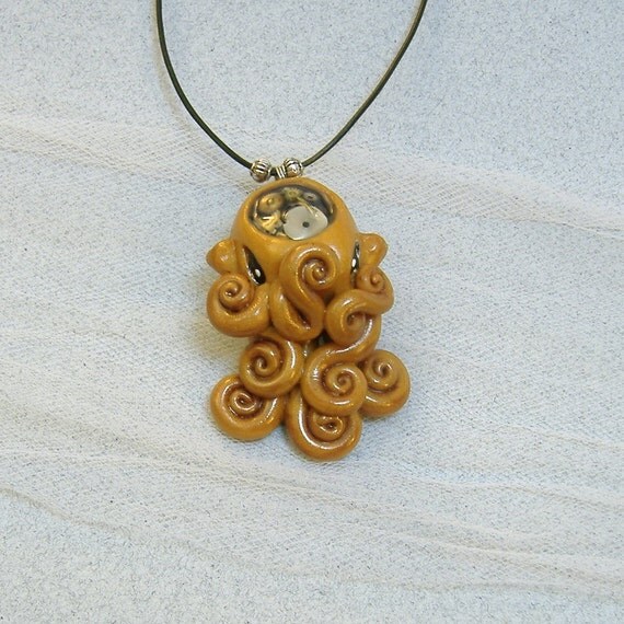 Brass Steampunk Octopus Necklace - Polymer Clay Jewelry