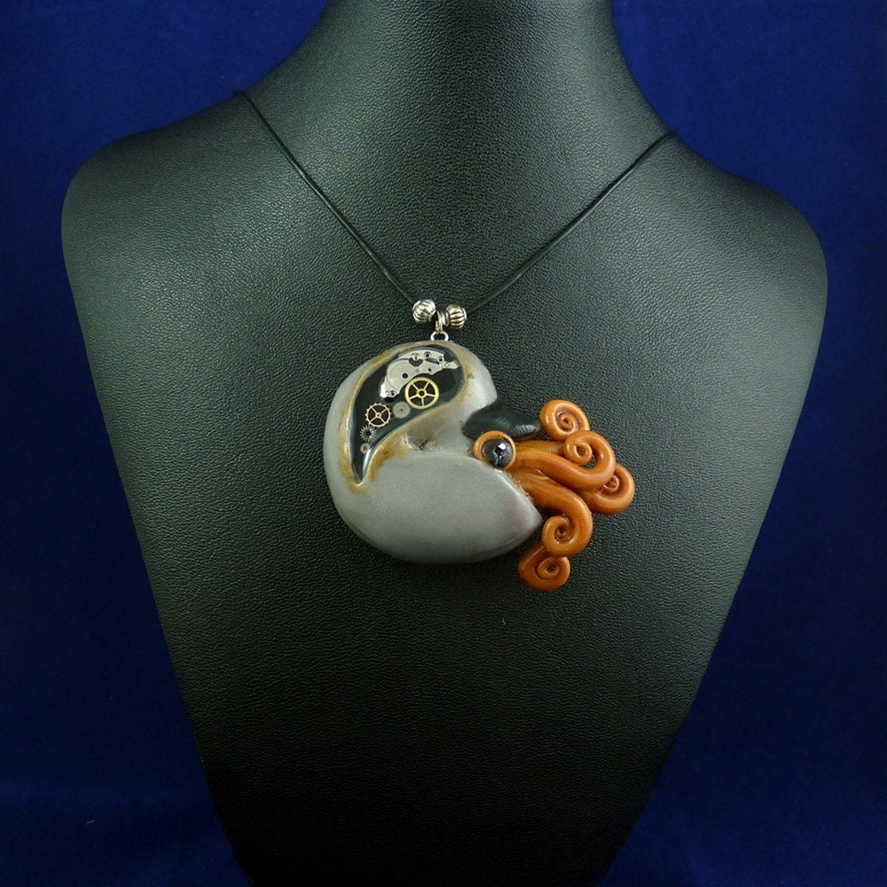 Steampunk Nautilus Necklace - Handmade Polymer Clay Jewelry