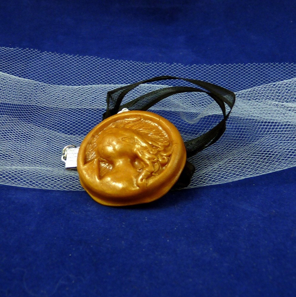 Brass Cthulhu Cameo Necklace - Handmade Polymer Clay Jewelry