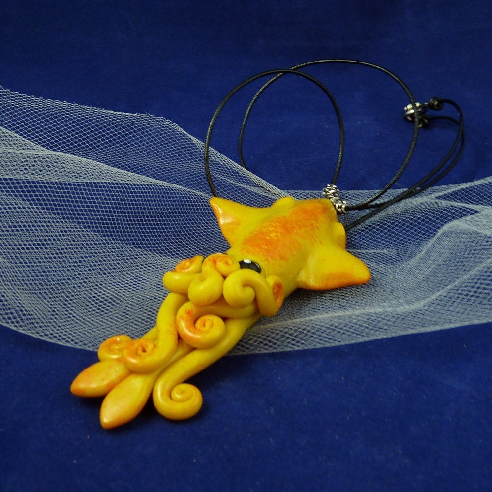 Solar Flare Squid Necklace - Polymer Clay Squid Pendant