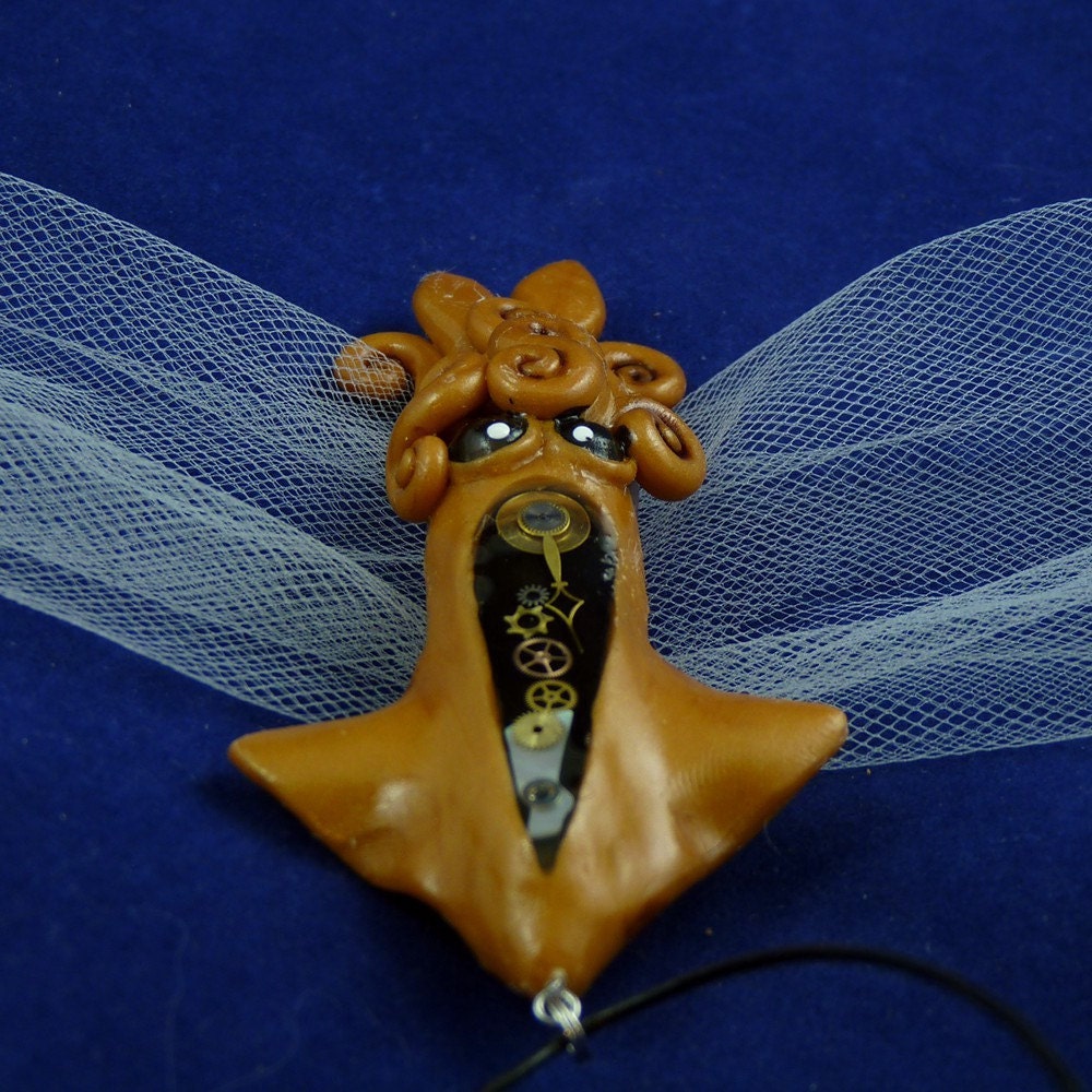 Brass Steampunk Squid Necklace - Polymer Clay Squid Pendant