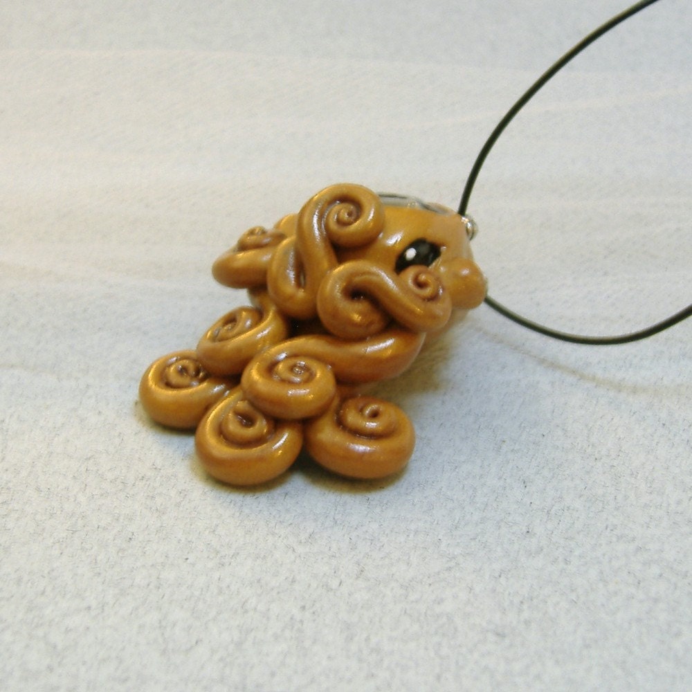 Brass Steampunk Octopus Necklace - Polymer Clay Jewelry