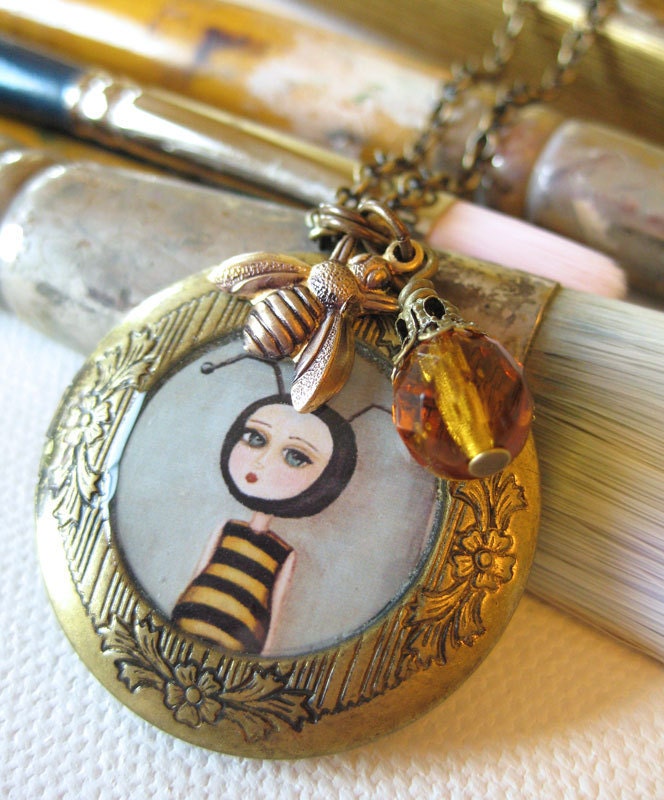 Bee Girl antique locket - made by painter Kris G. Brownlee
