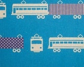 Echino decorator print - just over 1 yard of turquoise Train LAST BIG PIECE