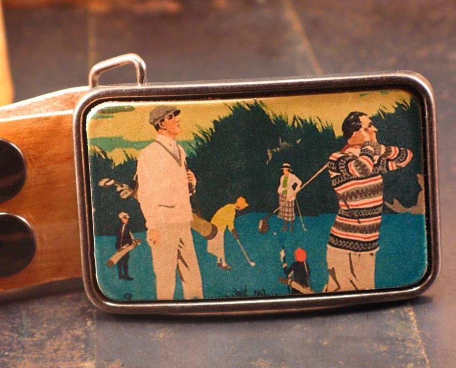 Retro golf belt buckle, The Old school golfers leather belt buckle