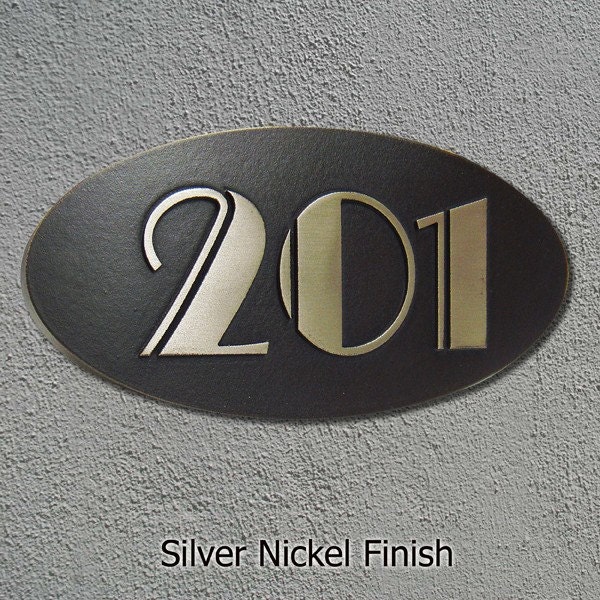 Art Deco Broadway font Address Plaque Home Number Sign Plaque Oval 14x7 inches by Atlas Signs and Plaques
